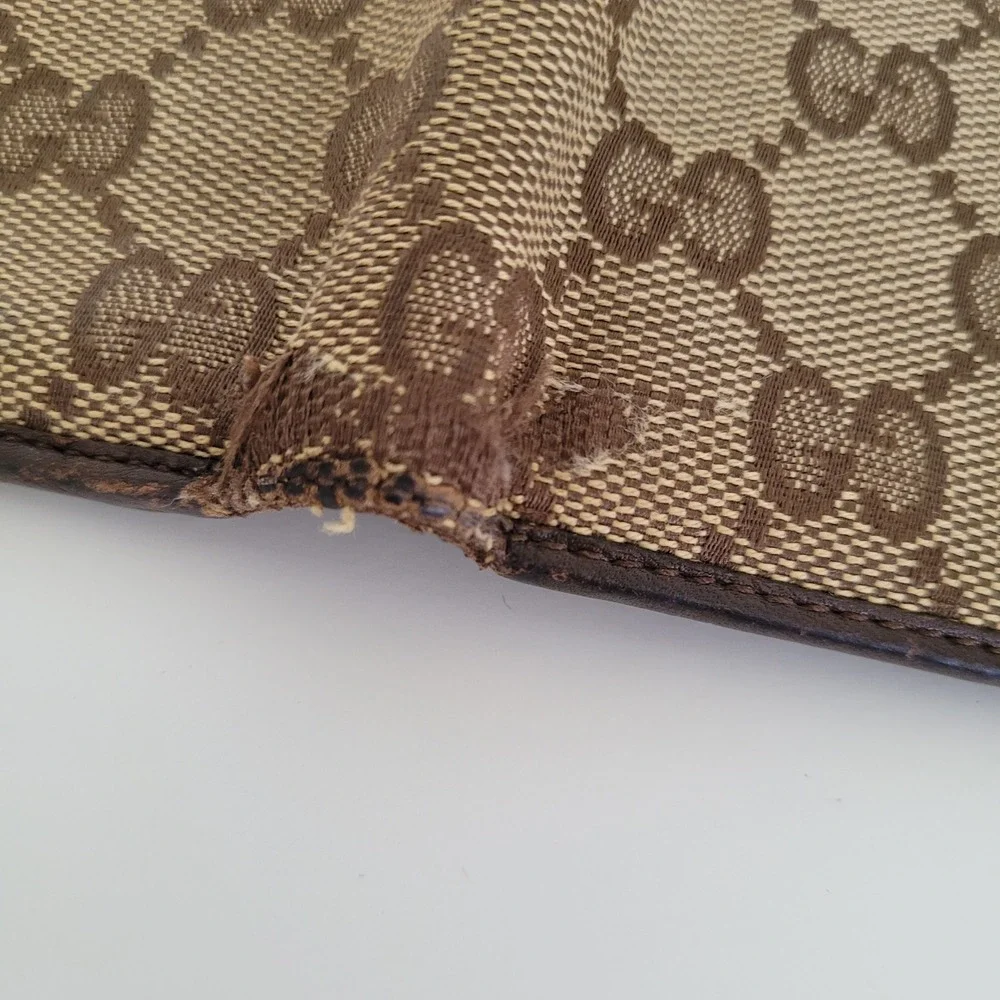 Gucci GG Monogram Canvas Bifold Wallet Brown Leather Coin Pocket 7660-427605-730